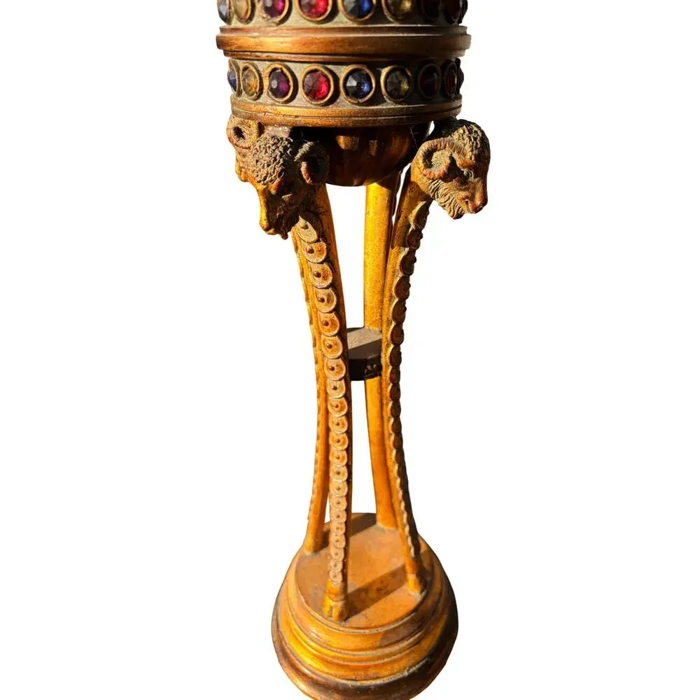 Pier 1 Gilt Metal Palm Tree Candle Holder Gemstone Accents Vintage Rams Head 22